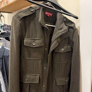 Dressy Green Military-Style Wool Coat with Satin inner, Merona